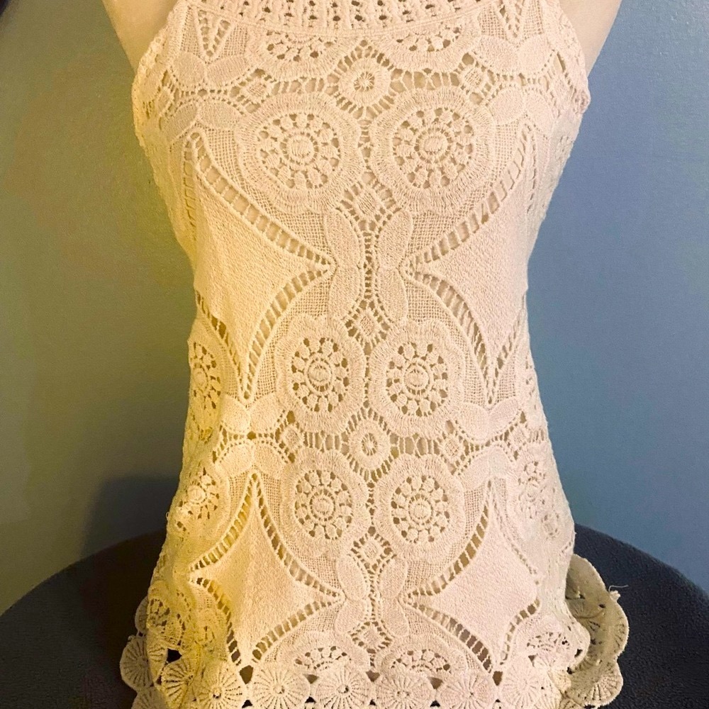 Frazzle Cream Crochet Sleeveless Top